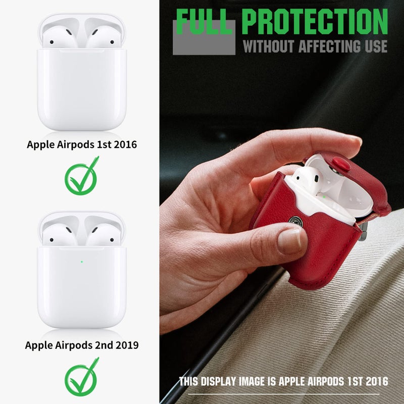 PG6 Leather Case for Airpods with Keychain, Premium Leather Vintage Portable Shockproof Protective Cover for Apple AirPods 1 and AirPods 2 Charging Case - Image 2